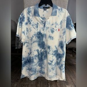 Polo Ralph Lauren Classic Fit Indigo Tie Dye Women's Mesh Polo Shirt Size XL